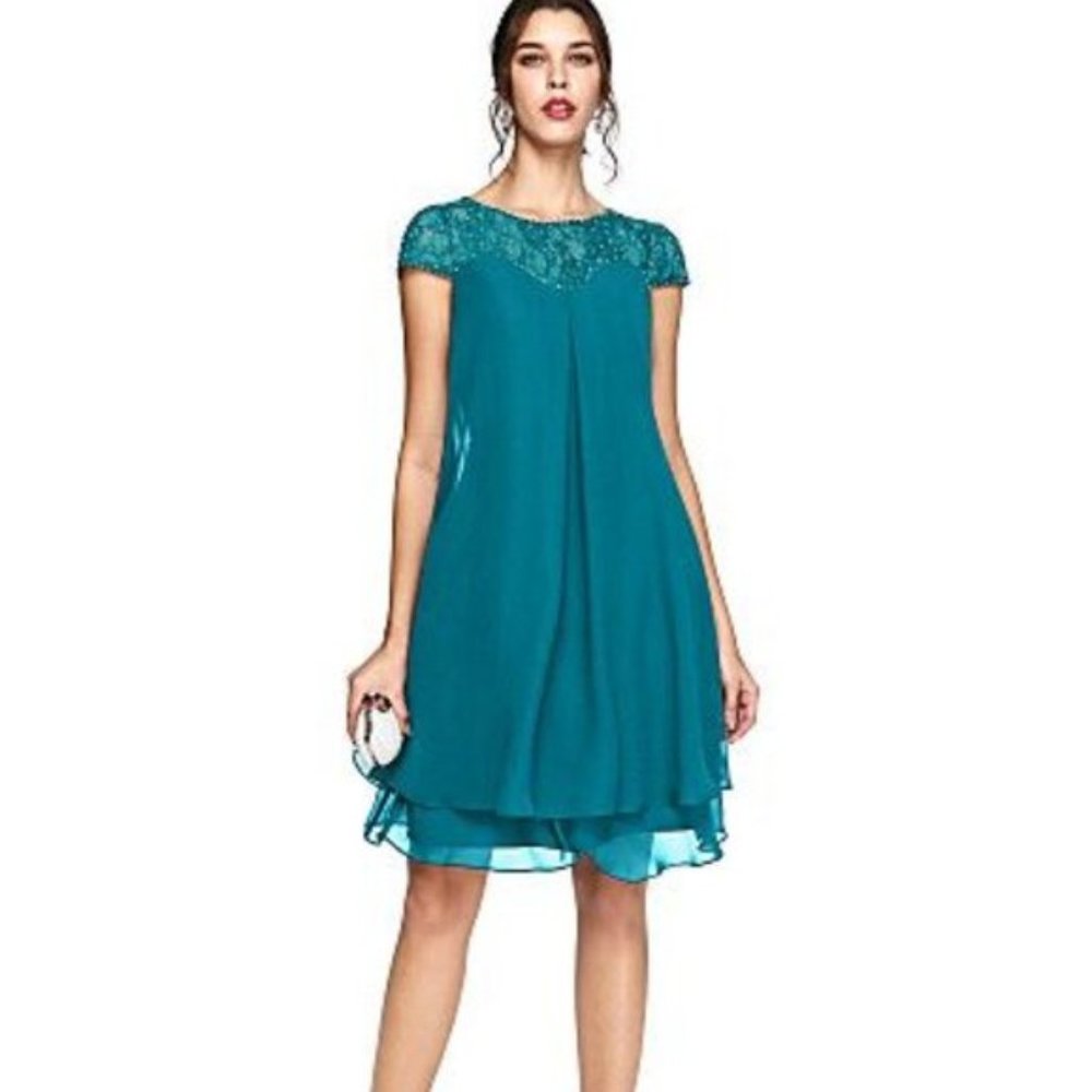 Lan Ting Teal Chiffon Cocktail Dress 18W